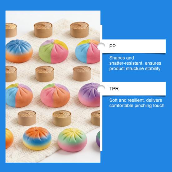 Colorful Steamed Bun Toy with Steamer Stress Relief Multicolor Dumpling Squeeze Sensory Toy Stress Ball Simulated Dough Ball Fidget Toy