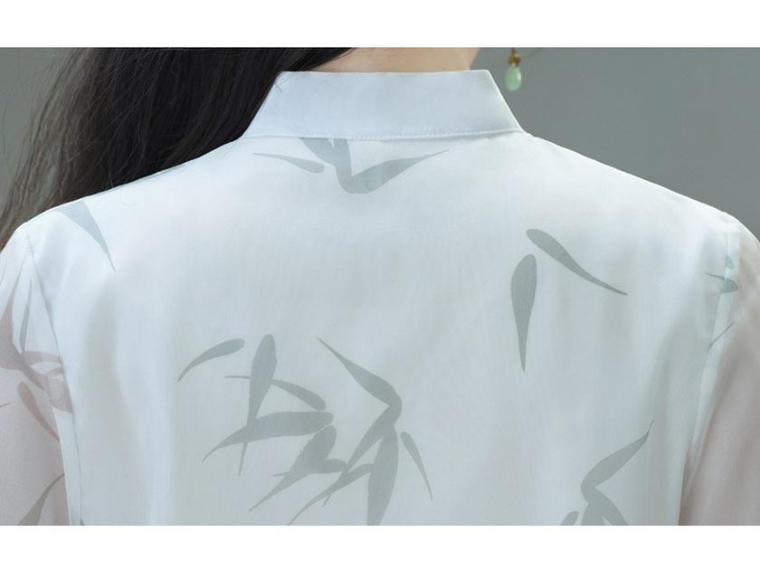 Chinese Style Retro Stand Collar Print Tang Suit Hanfu Cheongsam Top & Tea Suit Set