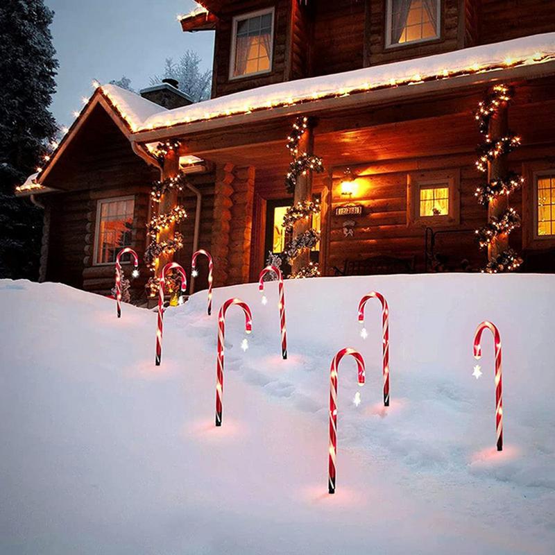 8PCS/Set Solar Operated Christmas Candy Cane Pathway Markers Lights With Stakes For Xmas Outdoor Patio Garden Walkway Decoration