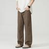 Men Pants Solid Color Straight Wide Leg Retro Style Pants with Pockets Zippered Trousers for Daily Home Streetwear Sports