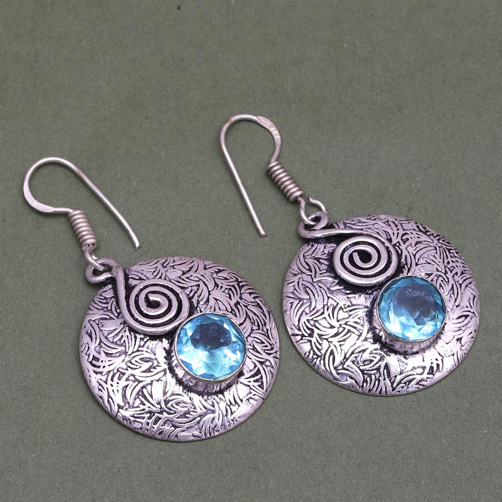 Blue Topaz London Set  Earrings Sterling  Earring Gemstone Gold Stud