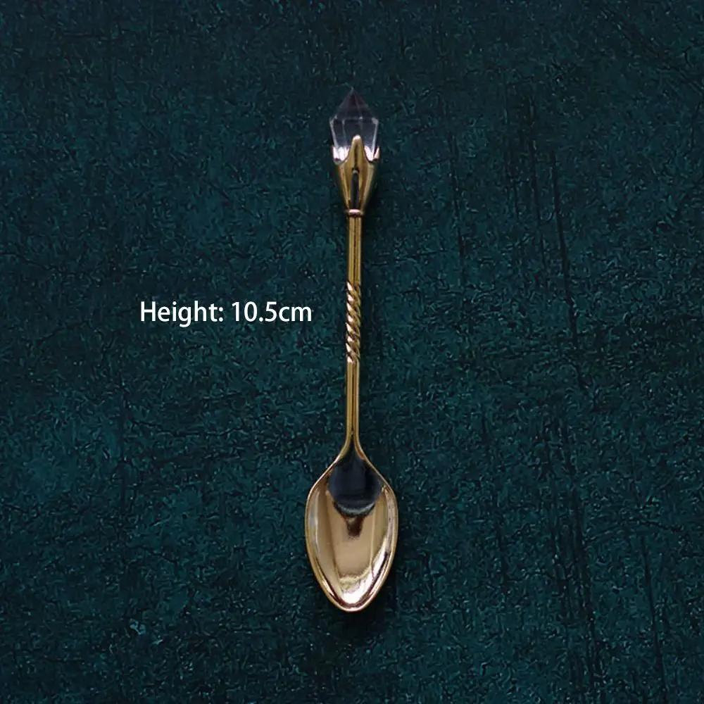

18 стиль ретро золотой изысканный хрустальный головка кофейная ложка мини королевский стиль металлический десертный совок чайная ложка столовая посуда кухонные принадлежности
