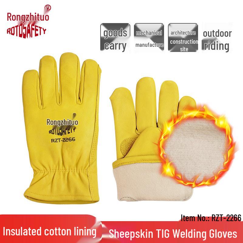 Rękawice spawalnicze ze skóry owczej odporne na ciepło - Podszyte polarem, ognioodporne, odporne na ścieranie, izolujące