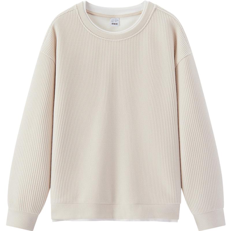 Semir Men's Winter Waffle Faux Two-Piece Plush Sweatshirt