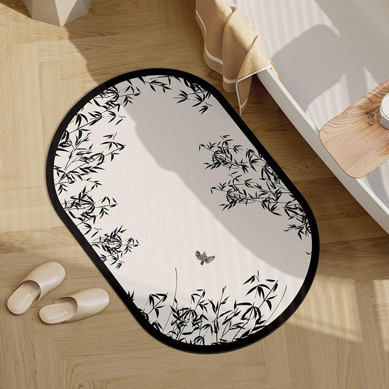 Nowy dywanik podłogowy do łazienki domowej w stylu chińskim, miękki z ziemi okrzemkowej, pochłaniający wodę, antypoślizgowy, owalny dywanik pod drzwi, niezbędne, odporne na zużycie podkładki do kabin prysznicowych