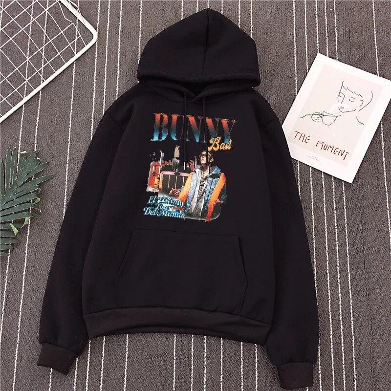 

Новые женские толстовки с принтом Bad Bunny, осенне-зимняя флисовая одежда для пар, толстовка, уличный пуловер с капюшоном в стиле хип-поп, популярные топы