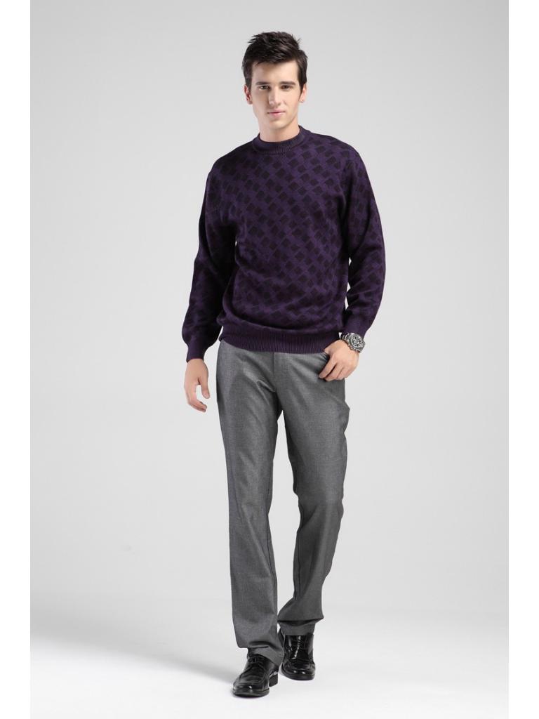 Brand Men's Autumn Round Neck Plaid Wool Sweater - Soft, Comfortable, Fashionable Pullover