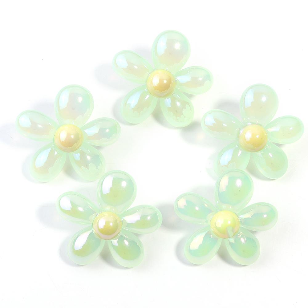 5Pcs/Lot Acrylic Beads Clear Plated Candy Color Cartoon Flower 3.3mm Large Hole Beads Diy Jewelry Bracelet Necklace Accessories