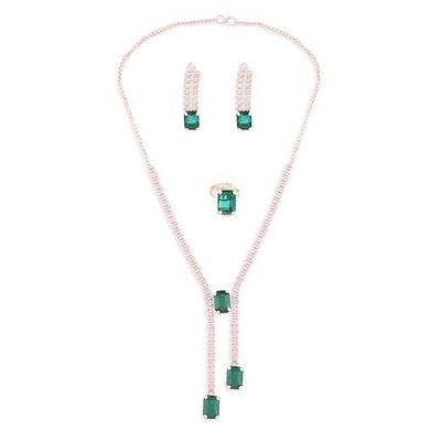 Green Dazzling Contemporary Necklace Earring & Ring Set For Women