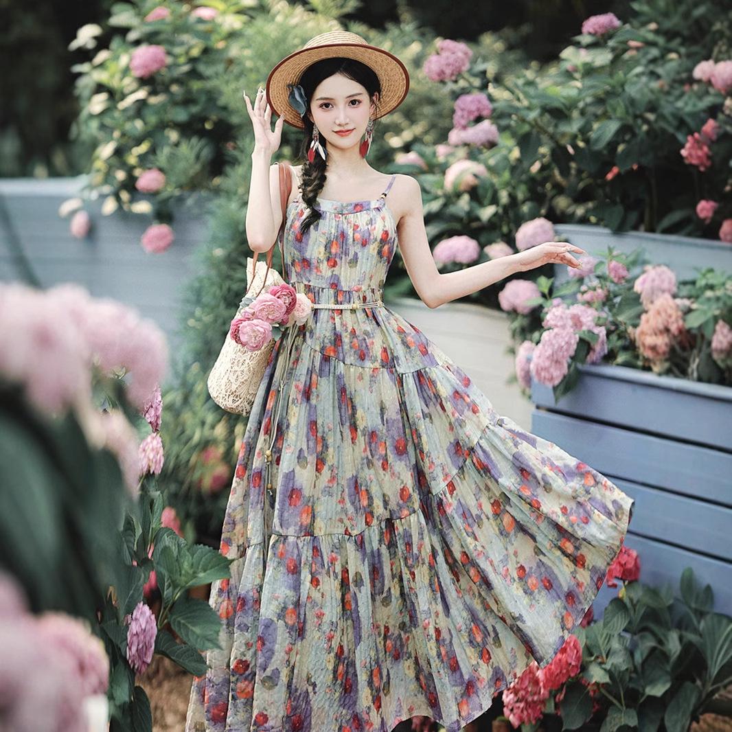 

Летний ретро-принт для отпуска, платье на бретелях-спагетти и этнический кардиган, комплект из двух предметов S