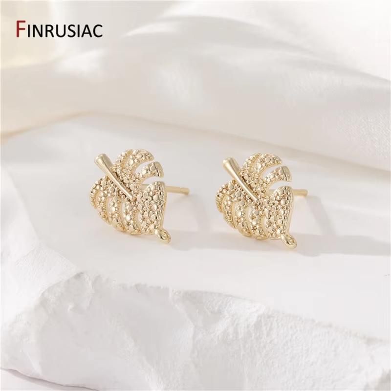

FINRUSIAC 14K Gold Plated Brass Ear Stud Earrings For Earring Making Finding,Leaf Earring Hooks DIY Jewelry Accessories 1 Pair
