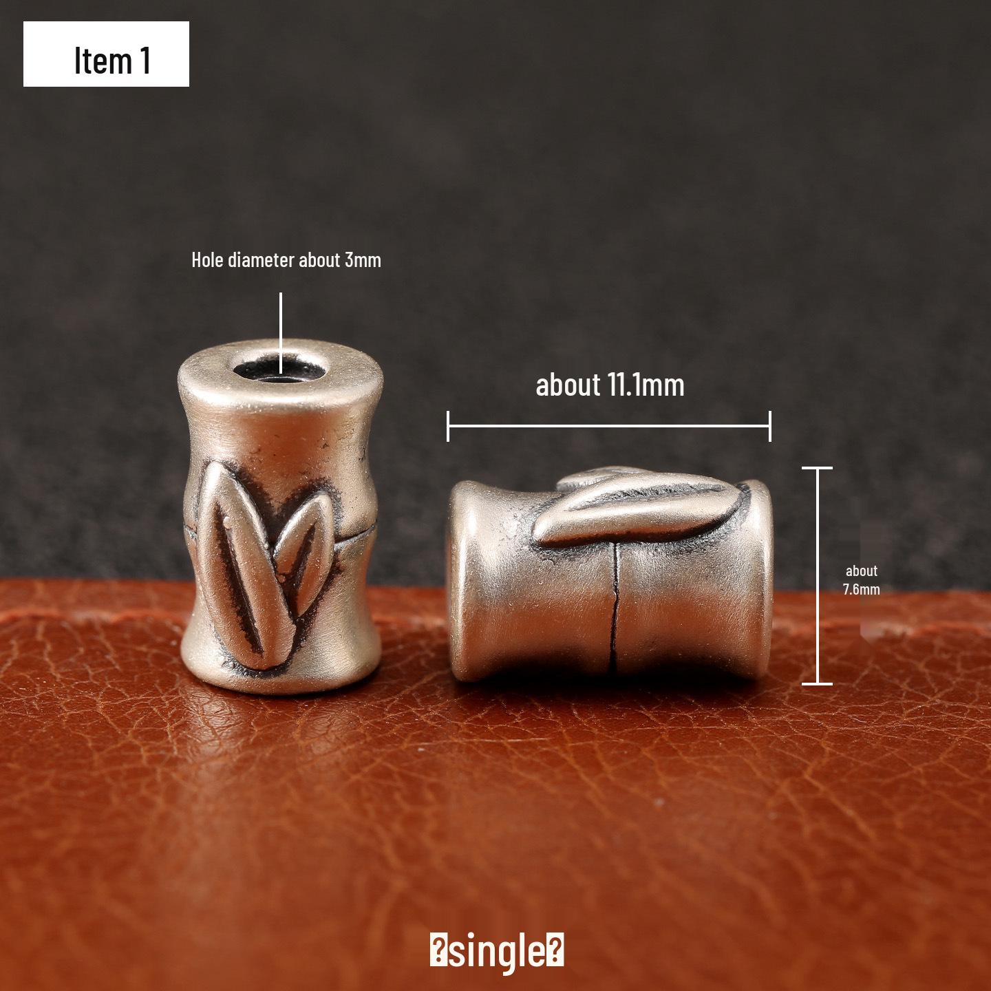 Sterling Silver S999 Bamboo Leaf Fu Character Barrel Spacer Beads for DIY Braiding and Jewelry Crafting.