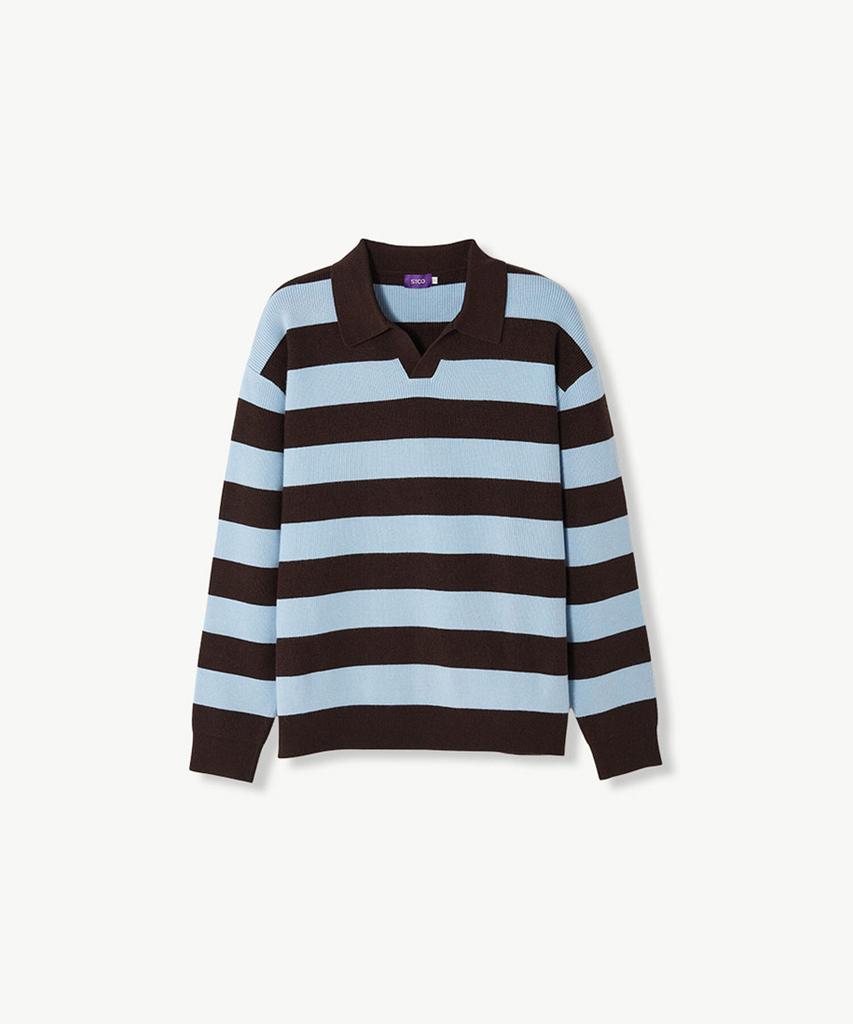 STCO Bold Stripe Open Collar Knit Blue (Oversized)_Sktva74Oml