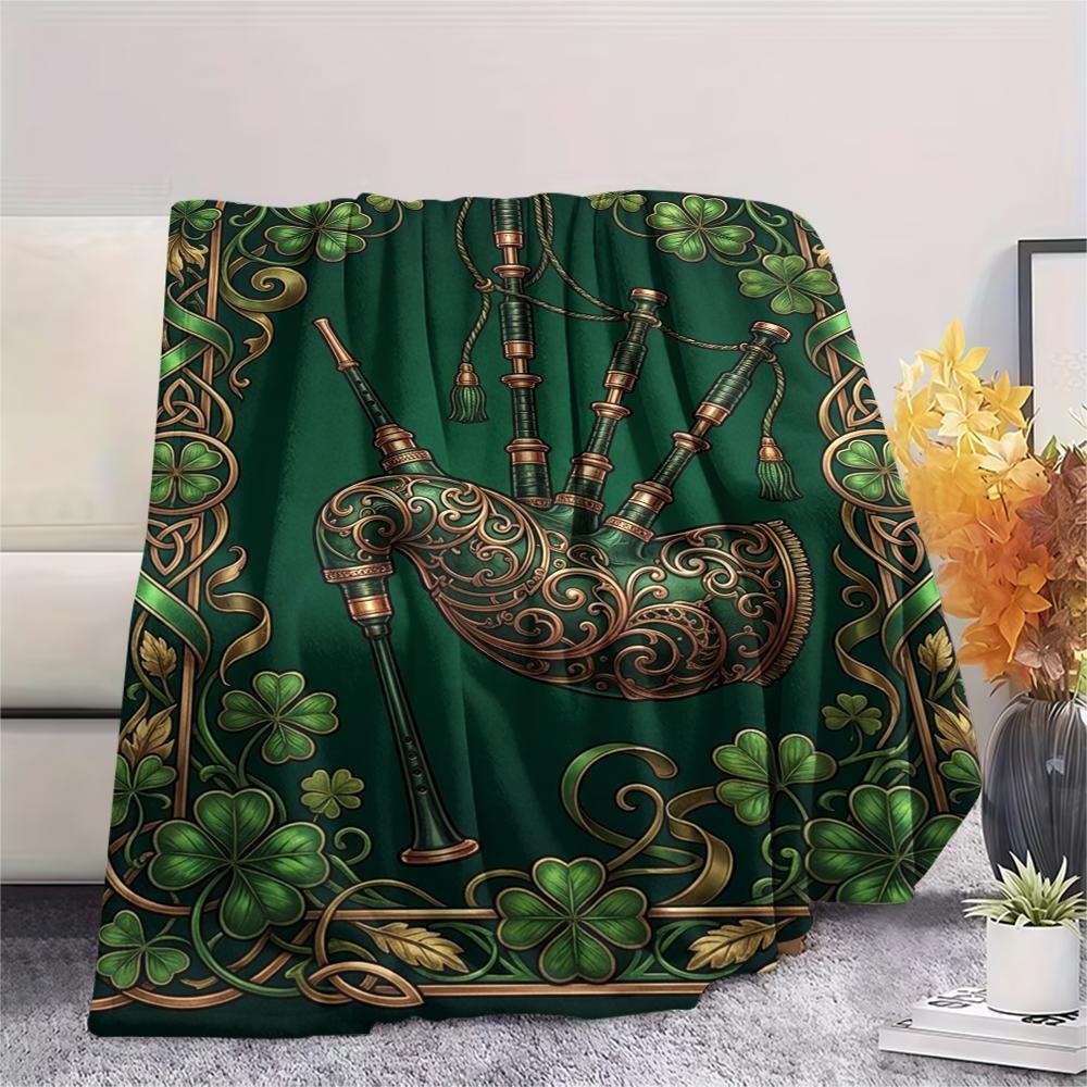 1Pc St.Patrick's Day Print Flannel Blanket, High quality Comfortable for All Seasons, Home Decor, Warmth and Comfort, Perfect for Christmas Gifts W73