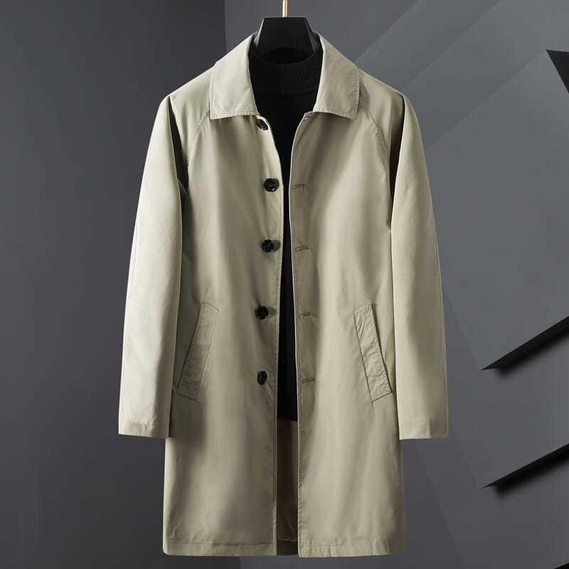 

Autumn Thin Mid-length Windbreaker Men s Fashion Jacket Casual Wear Men s Korean Style Top Lapel XXL бежевий