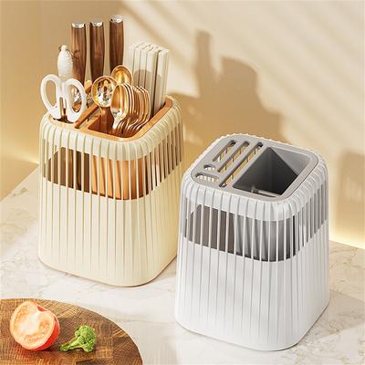 Suporte para facas giratório multifuncional de cozinha, drenagem doméstica, suporte para facas, cilindro para pauzinhos, colher durável, garfo, prateleira de armazenamento