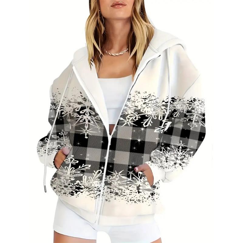 Women's Christmas Snowman Print Hooded Cozy Long Sleeve Zip-Up with White Sweatshirt Women Fashion Versatile Hoodies for Women