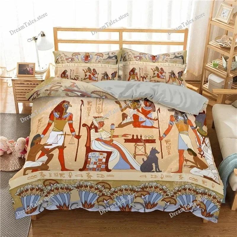 Egyptian Print Duvet Cover Set,3D Ancient Egypt Tribe Decor Comforter Cover Set for Adult Women King Size Polyester Bedding Set7