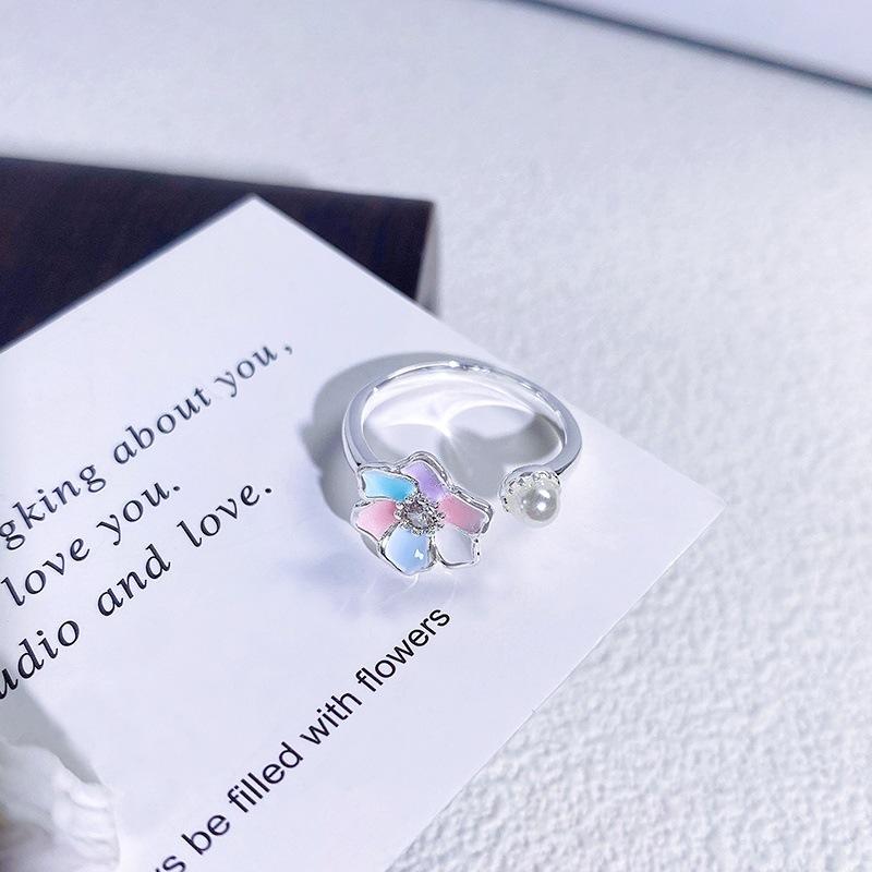Color Flower Purple Enamel Iris Open Ring Niche Light Luxury High Sense Personality Ring