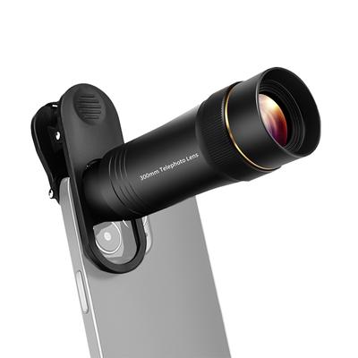 300MM Teleobjektiv pro chytrý telefon, Zoom objektiv 10x pro chytrý telefon s univerzálním klipem na objektiv, Čisticí hadřík, Stora