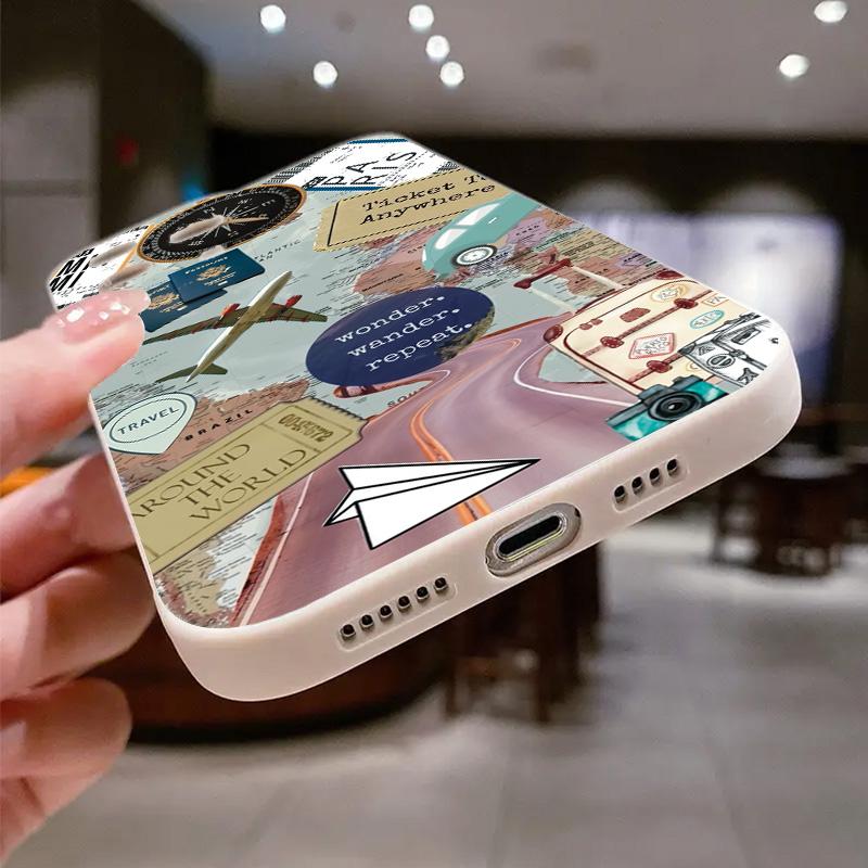 Travel Element Pattern Protective Phone Case For I iPhone 17 16 15Pro Max 11 12 13 14Pro Plus Shockproof & Anti-fall Shell