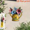 Three Dimensional Wall Ornaments Rustic Metal Watering Can Art, Flower Butterfly Welcome Sign, Farmhouse Home Exterior Decorations Iron Hanging Decor