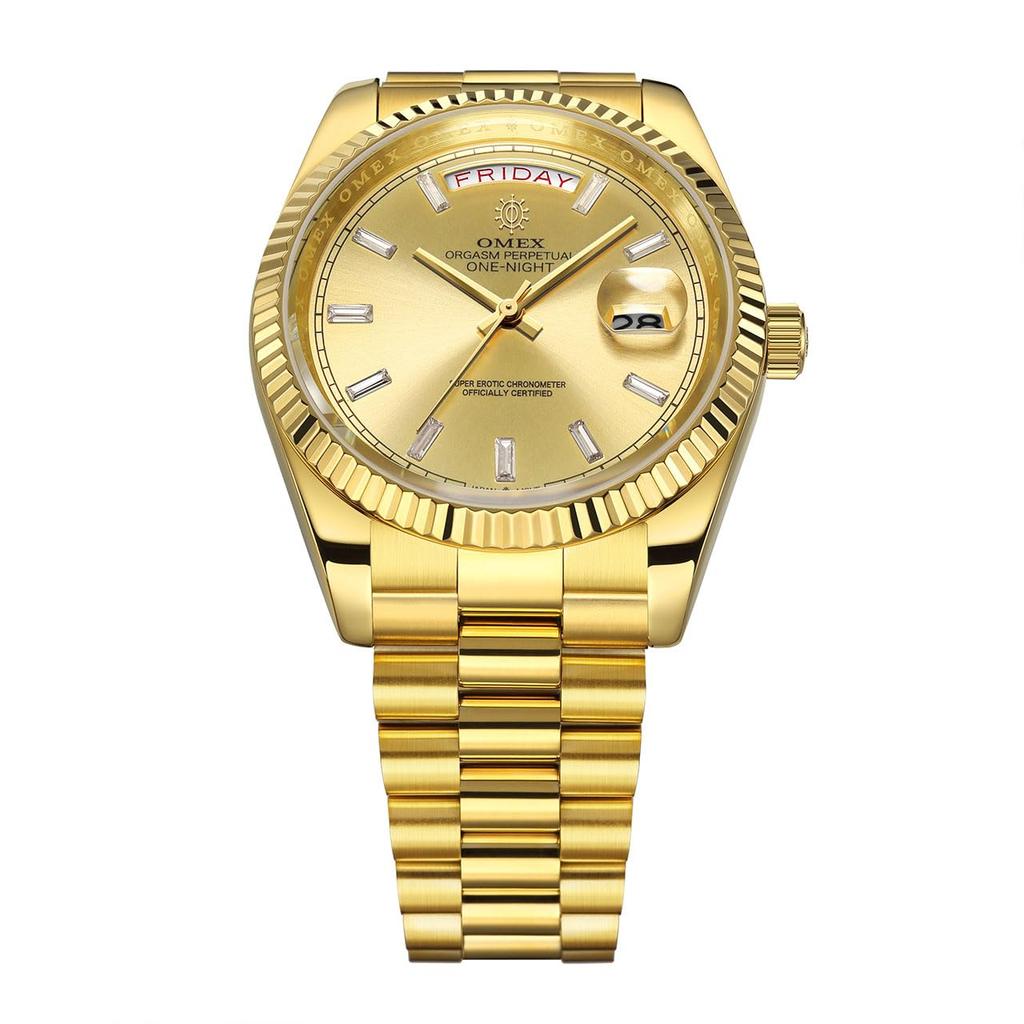 Ceas OMEX, ceas omeco, ceas omeco, omagiu, fabricat în Japonia, mecanism de lux, x ONE-NIGHT (aur aur)