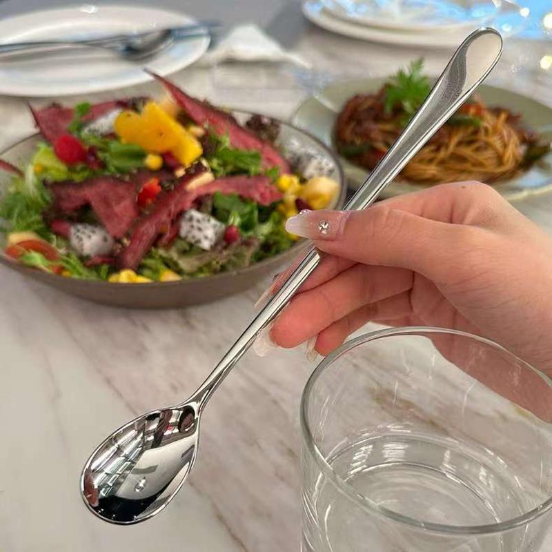 Nerezové kulaté lžíce Síťka Červená Zlatá Večeře Dlouhá rukojeť Míchací Dezertní lžíce Na Kuchyňské Doplňky Gadgets