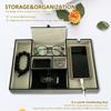 PU Desktop Organizer with 5/6 Compartments Men's Valet Tray Nightstand Jewelry Storage Box for Phone Keys Wallet Watch Glasses