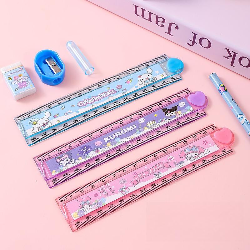 Cartoon 5 In 1 Sanrio Stationery Set Anime Kuromi My Melody Cinnamoroll with Ruler Pencil Eraser Students School Supplies Gifts