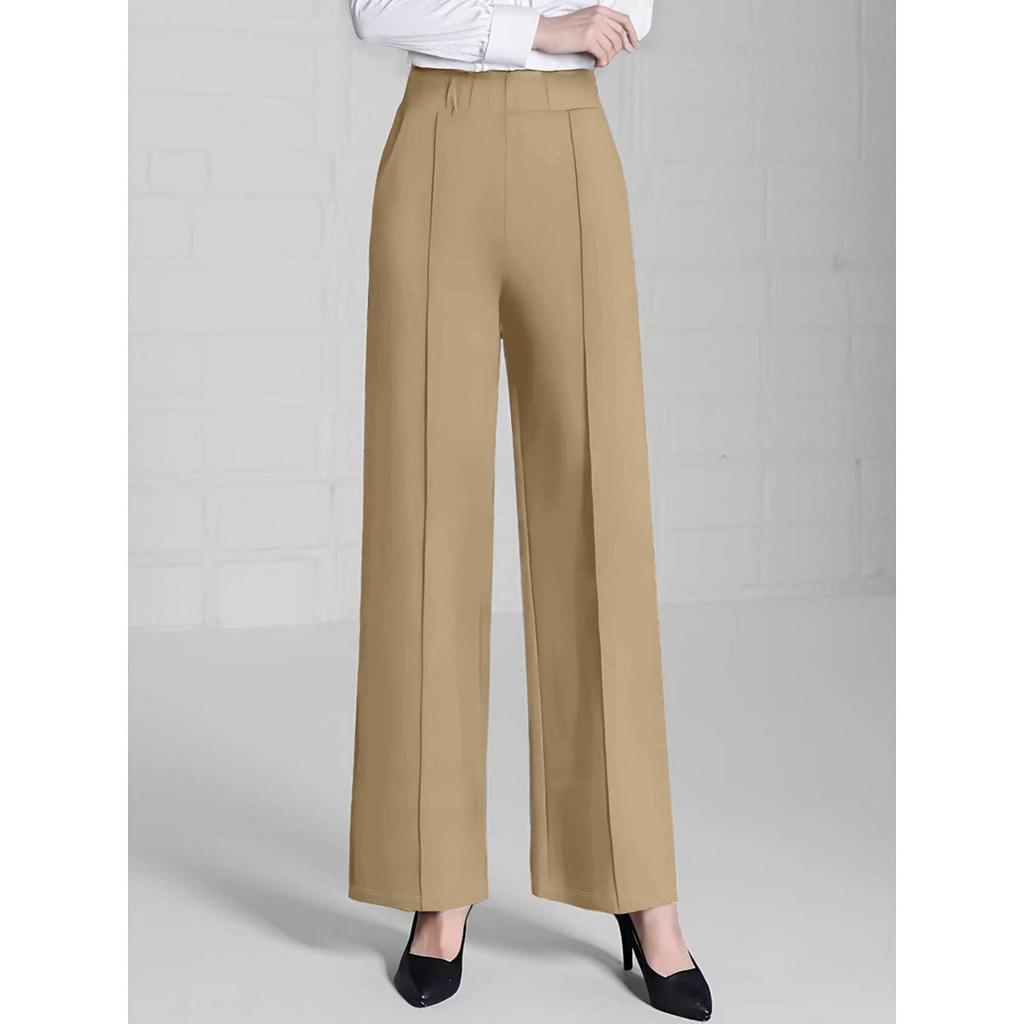 Women's High Waist Solid Color Wide Leg Pants Casual Elastic Waist Business Trousers