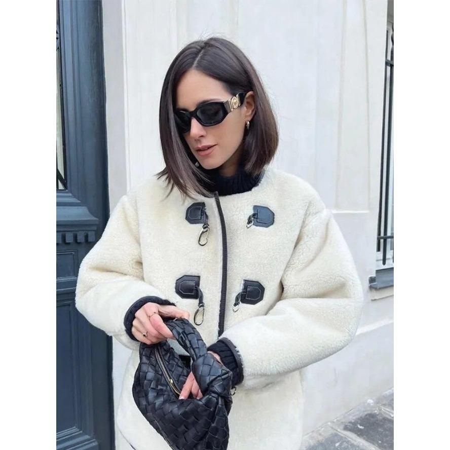 Fur Winter Thick Jackets For Women Elegant Long Sleeve Single Button Female Coat Flecce O-neck Casual Lady Panelled Overcoat