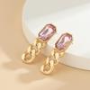 Temperament Simple Color Imitation Gemstone Stud Earrings Women, Retro Personalized Metal Chain Earrings