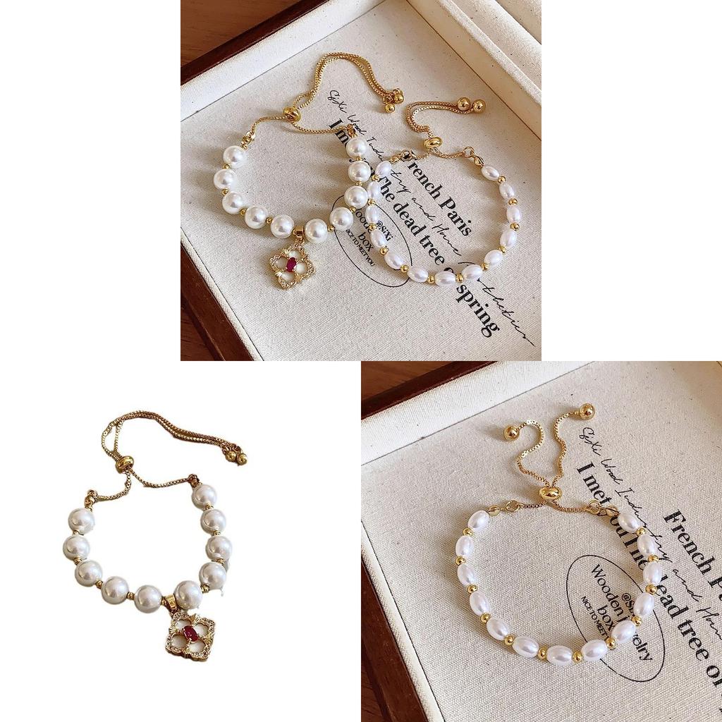 French Vintage Geometric Pearl Bracelet With Gold Plating For Womens Gift