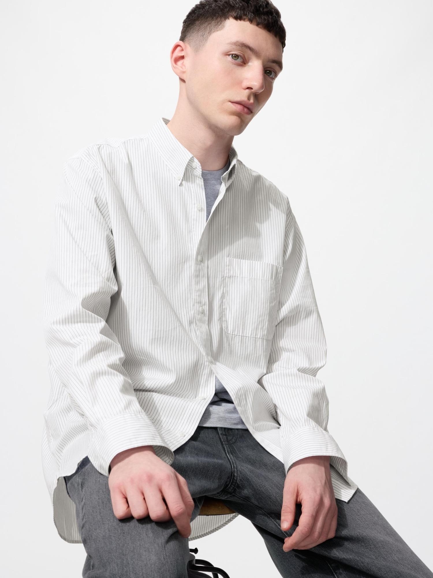 

Uniqlo Япония Широкая рубашка в полоску на пуговицах 01 OFF WHITE/XS