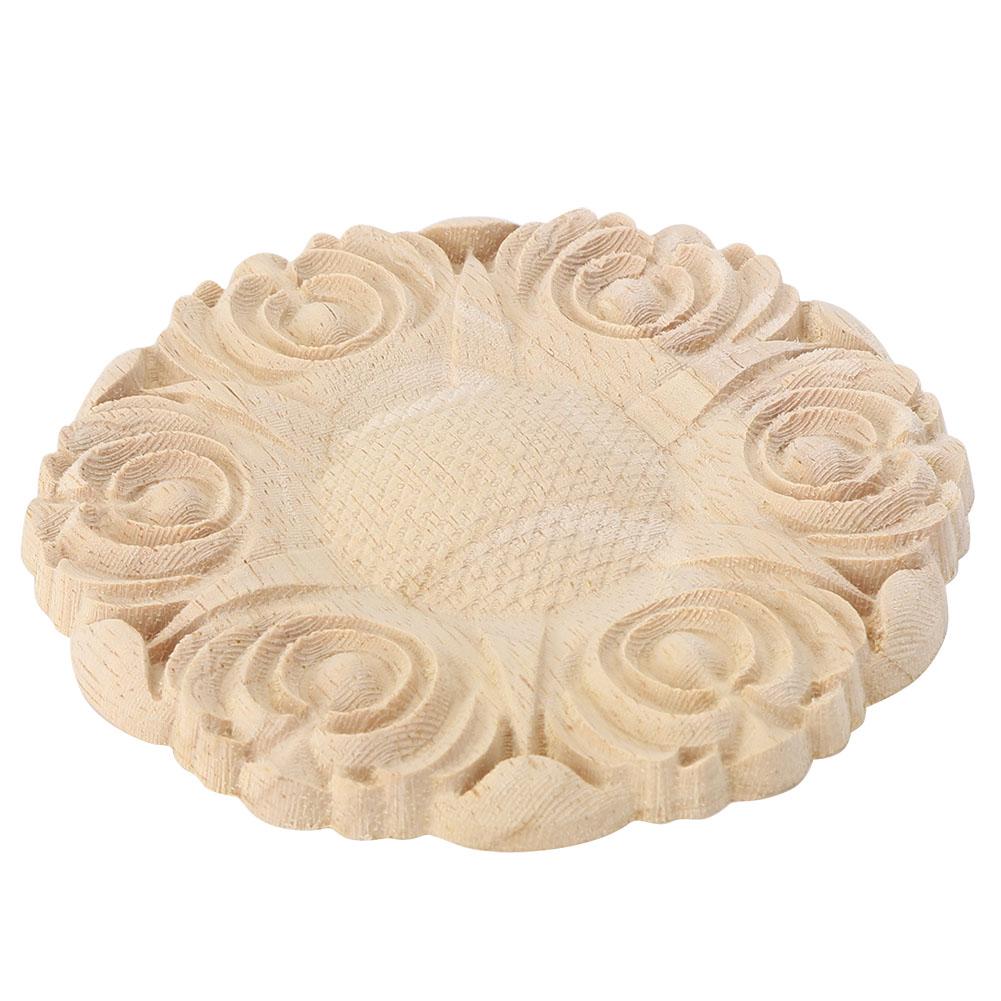 4 Pièces Applique Sculpture sur Bois, Motif Sculpté Exquis Européen Décoration de Maison, avec Matériau Bois de Caoutchouc Naturel, pour Armoire Fenêtre Miroir Porte