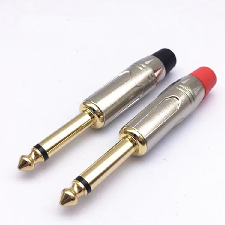6.5mm Nickel-Plated Dual-Core Mono Mic Mixer Plug with Red-Black Tail Solder Joint