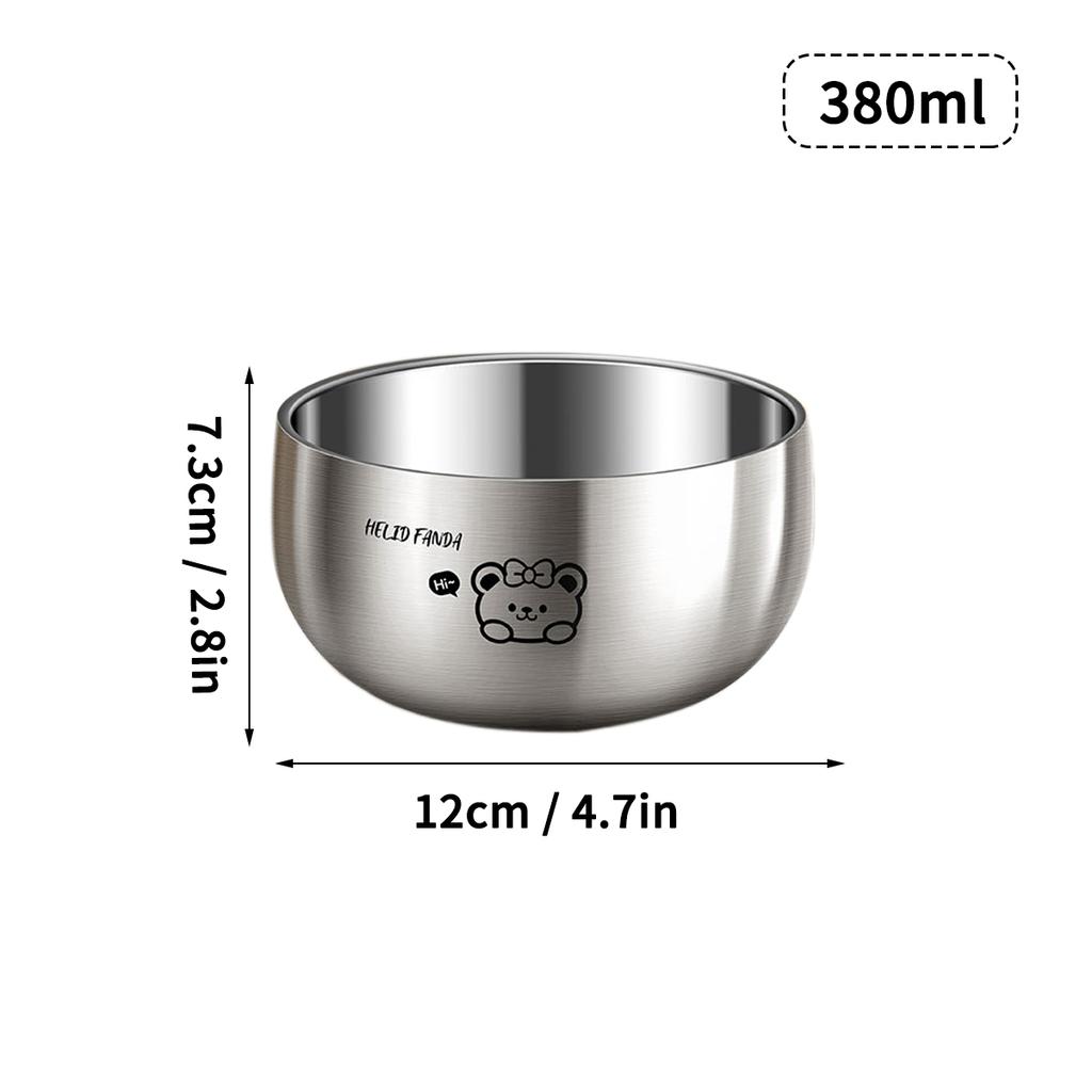 WORTHBUY 380/500ML 316 Stainless Steel Bowl Double-layer Children Rice Bowl Cute Tableware Kindergarten Anti Scalding Soup Bowl