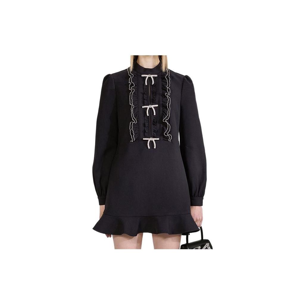 Self-Portrait FW22 Bow Lace Mini Dress Women Dresses Black SWF334Y12200