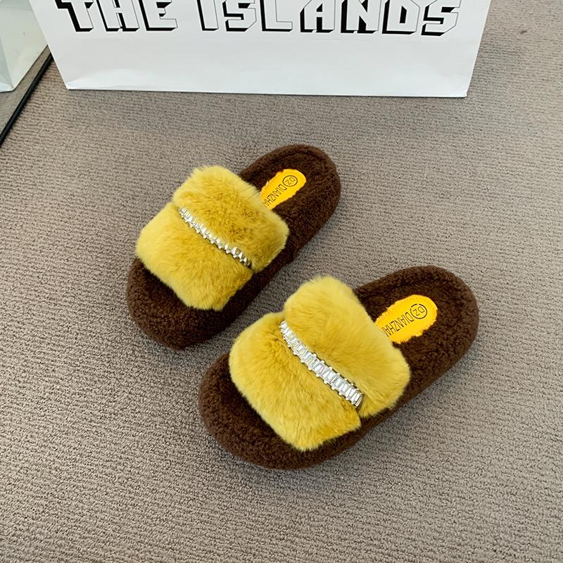 Mao Mao slippers women's autumn and winter wear 2025 new Internet celebrity plush shoes thick sole heightening cotton slippers