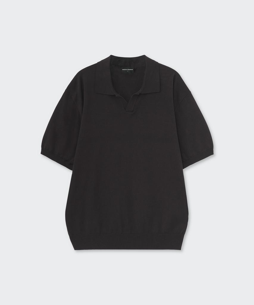 MUSINSA STANDARD Washable Supima Cotton Slit Neck Knitted Polo Shirt [Dark Grey]