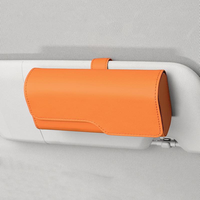 Solglasögonhållare för bilens solskydd, Läder Auto Glasögon Solskydd Organizerfodral med Dold Magnetisk Stängning