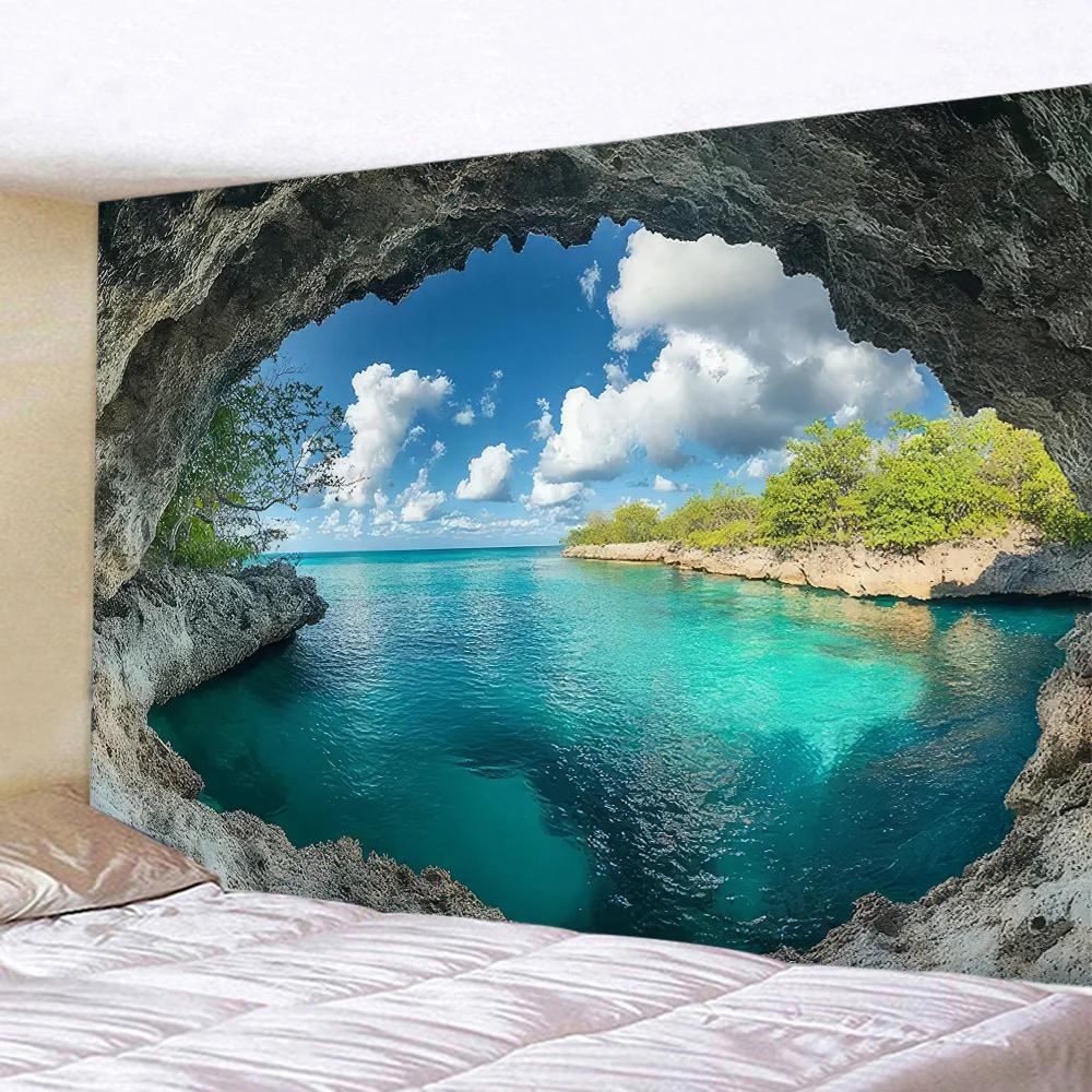HD-Extra Large Coastal Scene Tape for wall hanging, seascape sky art, for living room, blue ocean home interior decoration