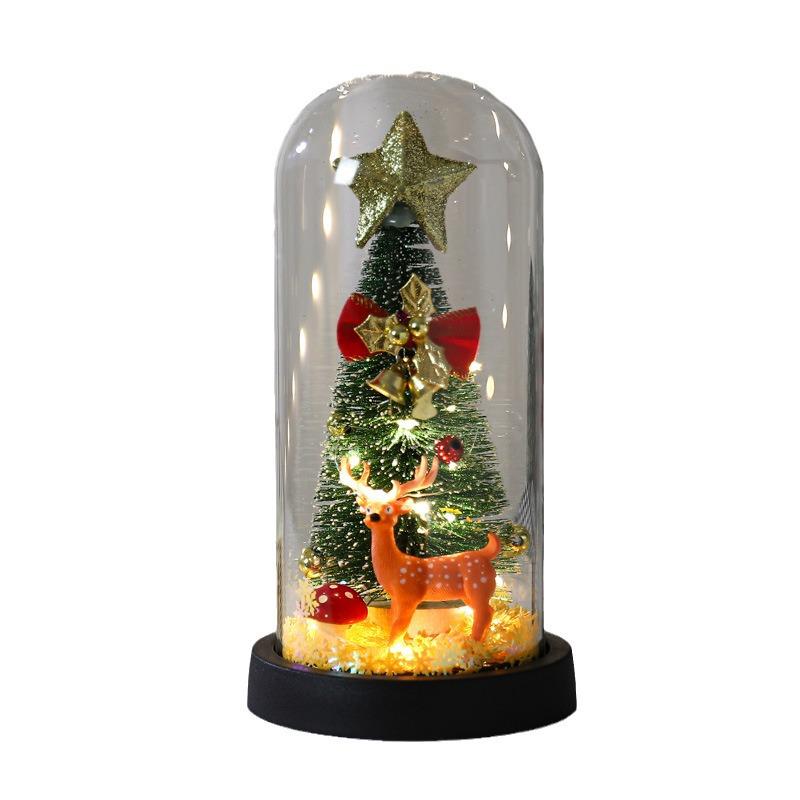 Illuminated Glass Christmas Tree with Elk Decoration