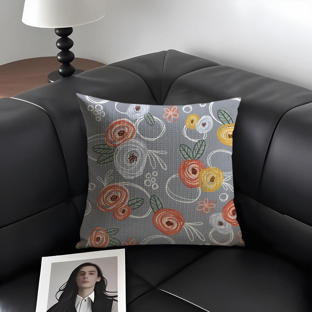 Simple And Elegant Flowers Cushion Cover Natural Linen Organic Fabric DoubleSided Printing Sofa Home Decor Gift Pillow Case