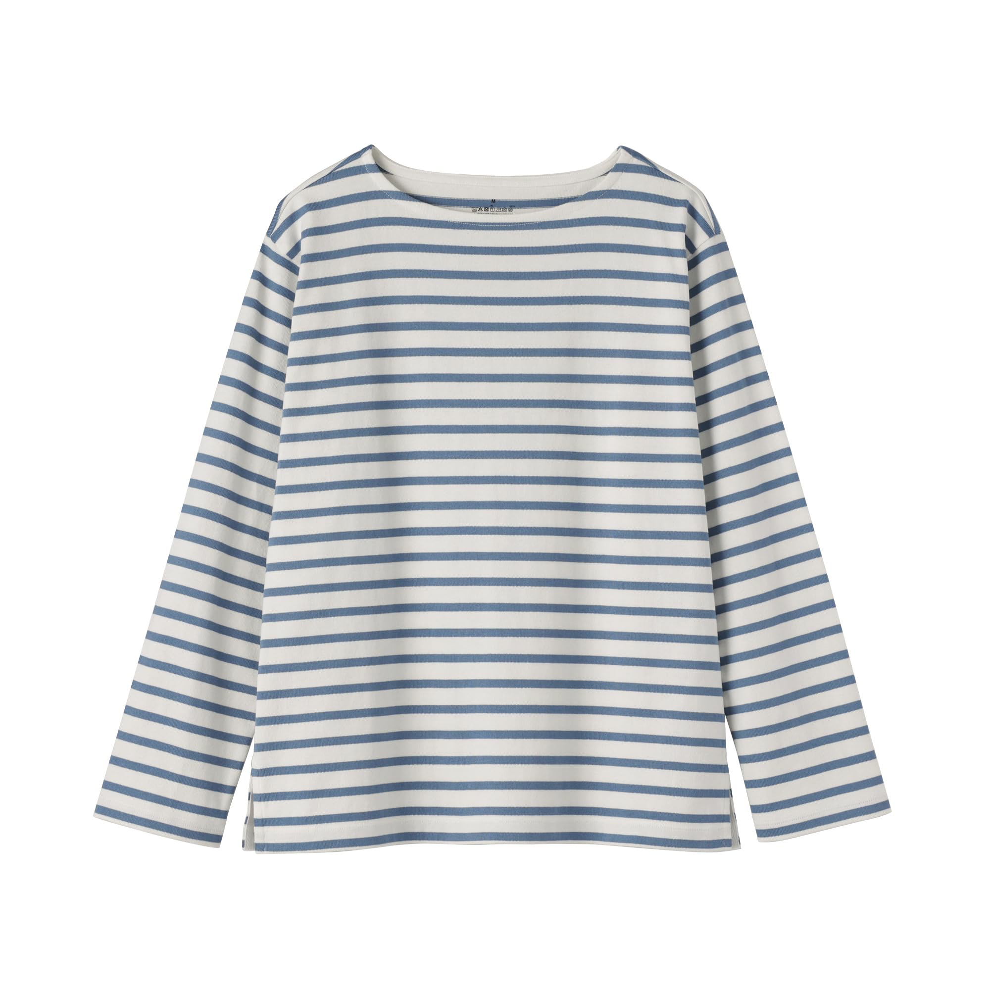 MUJI Thick Yarn Boat Neck Long Sleeve BB2U9A6S Smoky Blue Stripe M Women s T-Shirt
