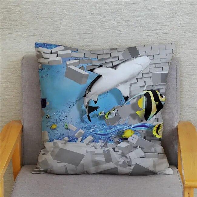 Cushion Cover Ocean Dolphin Pattern Underwater World Print Pillow  Kids Sofa Home Decor