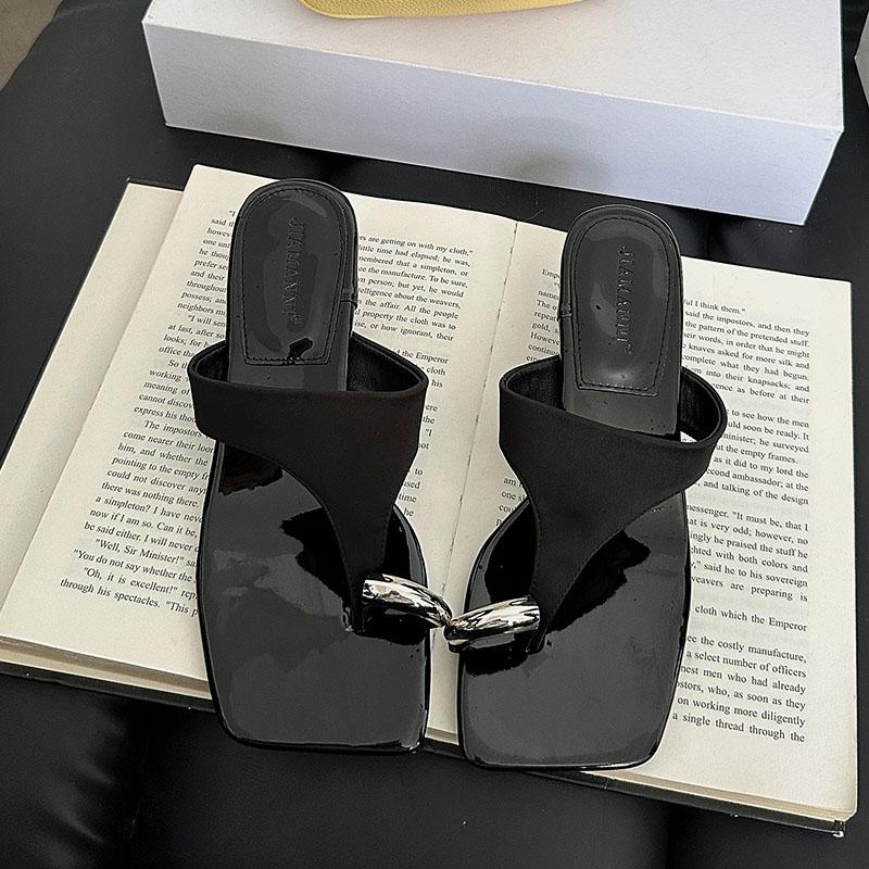 

Fashion Fashion Metal Ladies Heeled Slippers Shoes Female Slides Low Heel Footwear Women Flip flops Slippers Shoes Sandals Pumps 35 чёрный