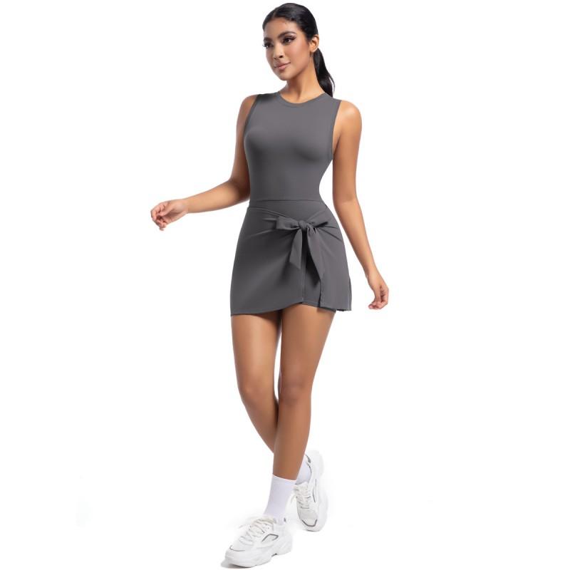 Women Backless Unitard Dance Dress Quick Dry Stretchy Sport Skirt Stage Performance Workout