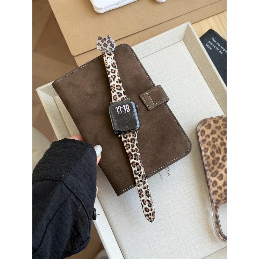 Leopard Print Genuine Leather Strap for Apple Watch, Fits Ultra 2, 49/46/45/42/40mm, Leather Wristband for iWatch Series 11 / 10 / 9 / 8 / 7 / 6/ 5/SE